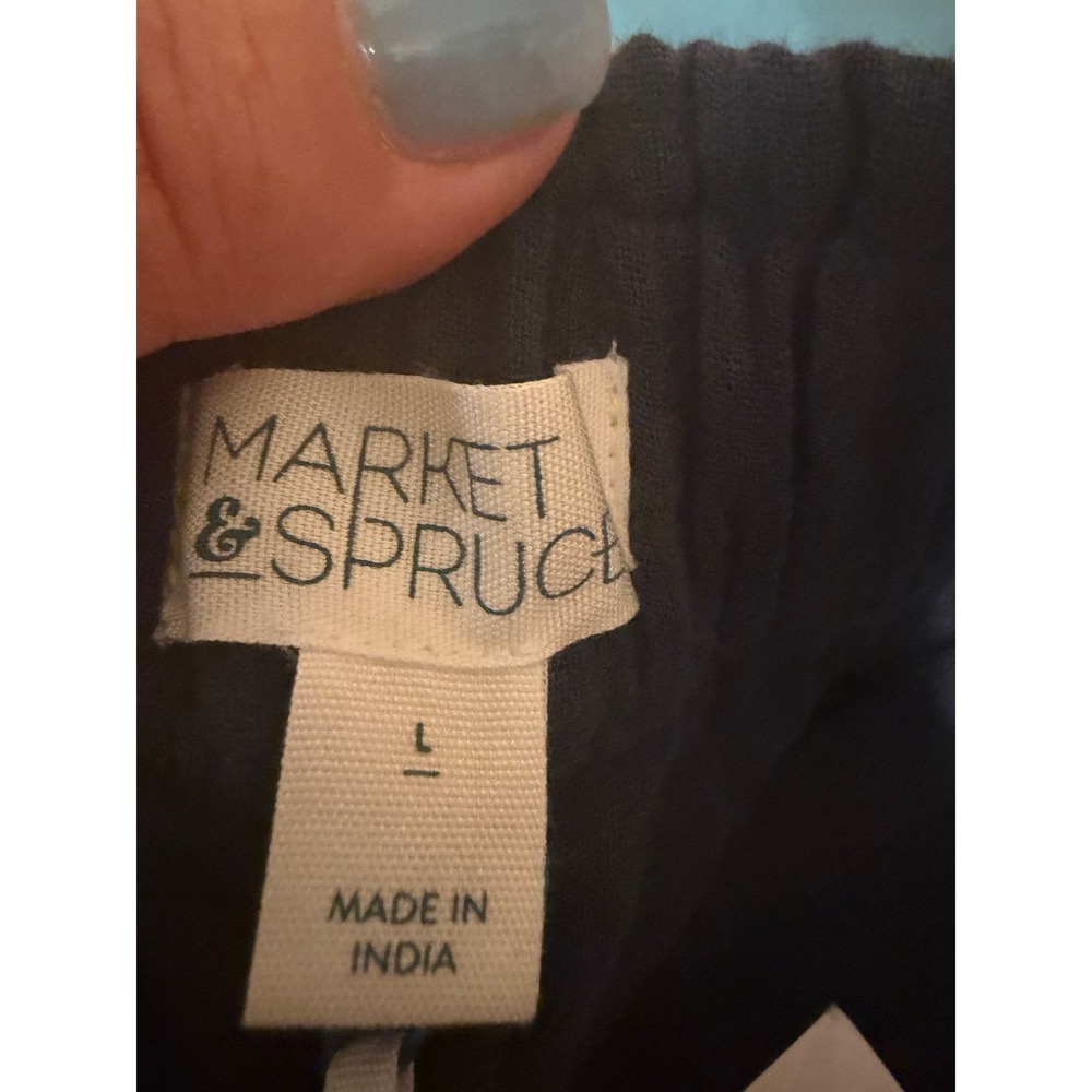 Market & Spruce Navy Blue Cotton Gauze Elastic Waist Straight Leg Pants Large - Picture 4 of 7